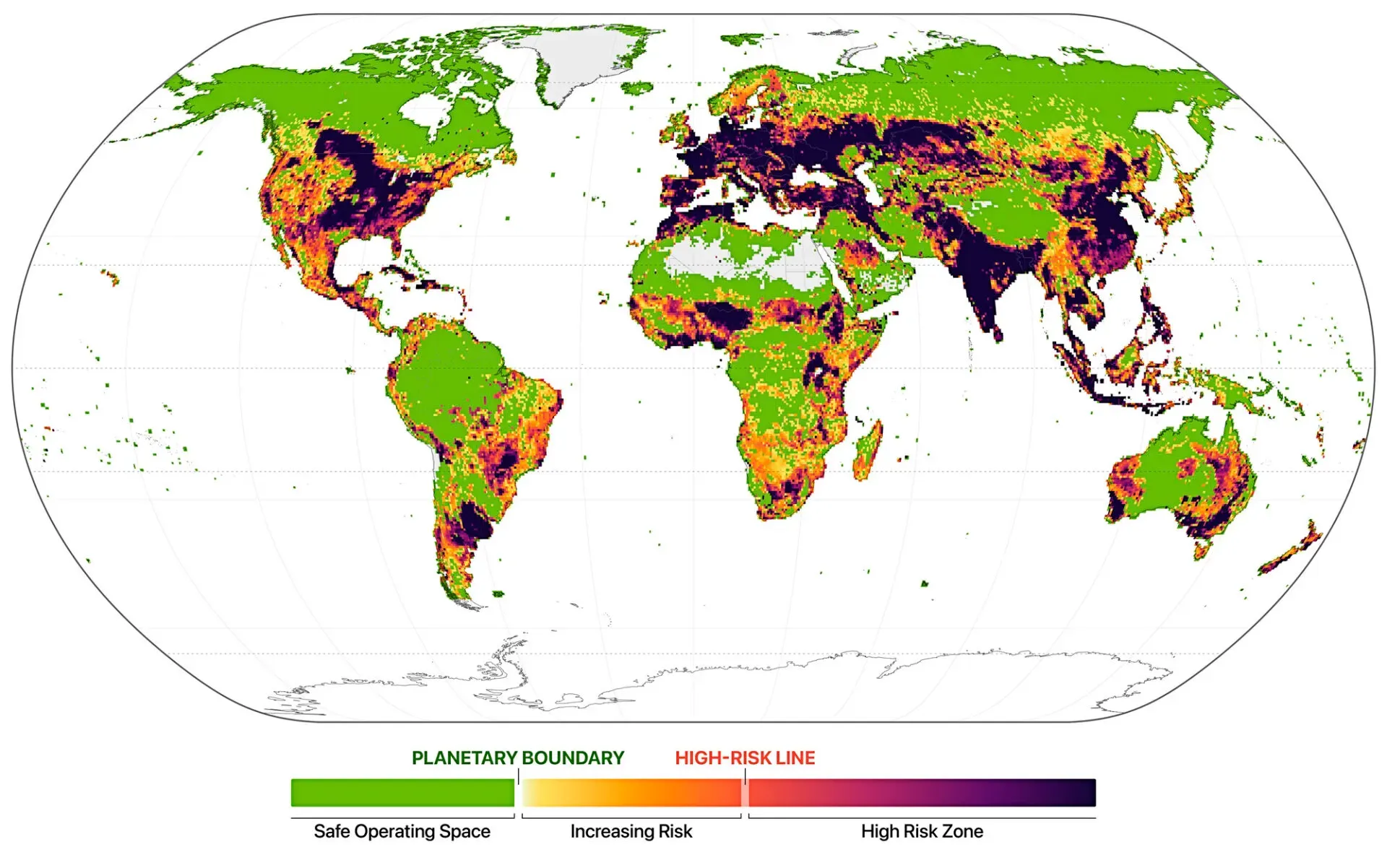 Global risk map of change in biosphere integrity based on the HANPP functional-integrity control variable, using 2010 data